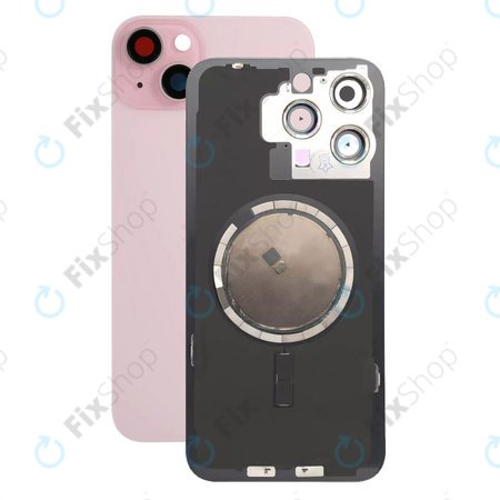 Apple iPhone 15 Plus - Rear Housing Glass + Camera Lens + Metal Plate + Magsafe Magnets (Pink)