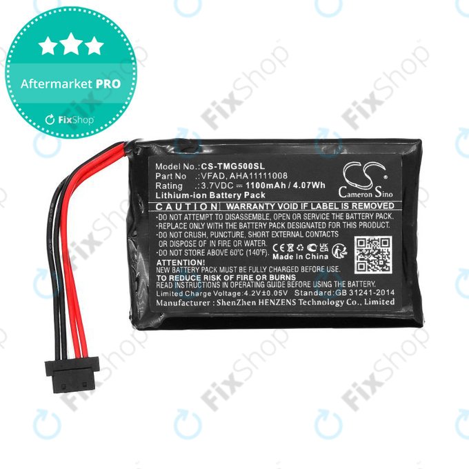 Battery for TomTom GO 5000, 5100, 6000, 6100, 6200, Pro 5250, 1100mAh, Li-Ion, 3.7V, VFAD, HQ