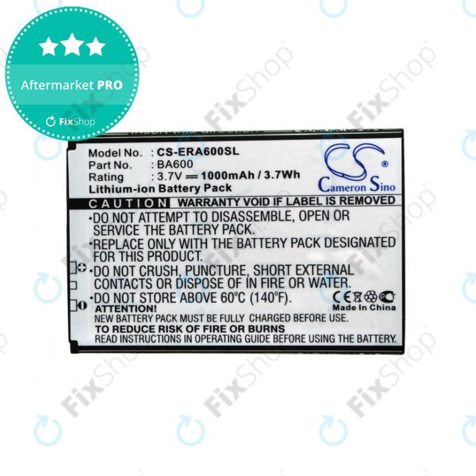 Battery for Sony Ericsson Kumquat, ST25, ST25i, Xperia U, 1000mAh, Li-Ion, 3.7V, BA600, HQ