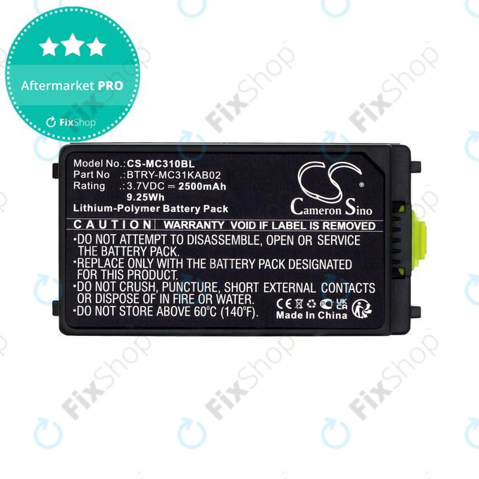 Battery for Symbol, Zebra MC3100, MC3190, 2500mAh, Li-Pol, 3.7V, BTRY-MC31KAB02, HQ