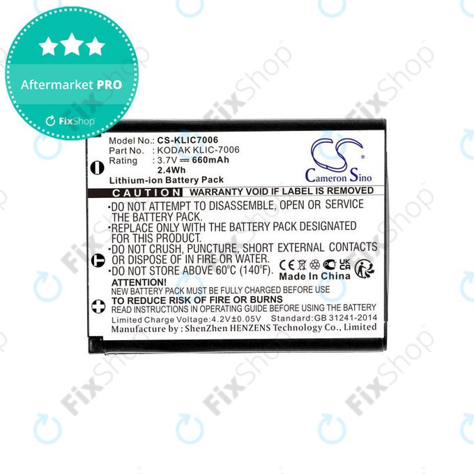 Battery for Kodak EasyShare, 660mAh, Li-Ion, 3.7V, LB-012, KLIC-7006, HQ