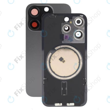 Apple iPhone 15 Pro - Rear Housing Glass + Camera Lens + Metal Plate + Magsafe Magnets (Black Titanium)
