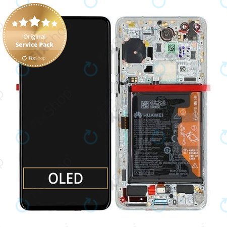 Huawei P40 - LCD Display + Touch Screen + Frame + Battery + Fingerprint Sensor (Ice White, Silver Frost) - 02353MFW Genuine Service Pack