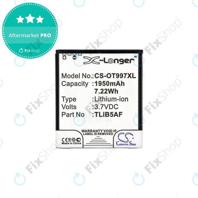Battery for Alcatel One Touch 997, X Pop, TCL S710, S800, 1950mAh, Li-Ion, 3.7V, TLiB5AF, HQ
