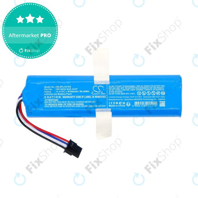 Battery for 360 S6 Pro, S9, X90, X95, Eufy Robovac L70 Hybrid, 6700mAh, Li-Ion, 14.4V, INR18650M26-4S2P, HQ
