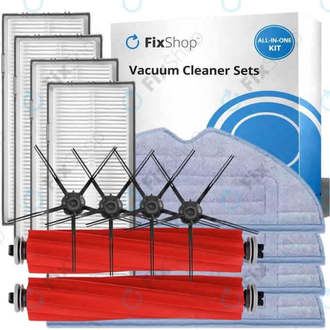 Replacement set for Xiaomi Roborock S7, S7 MaxV Ultra (2x Main brush, 4x Filter, 4x Side brush - Black, 4x Mop cloth)
