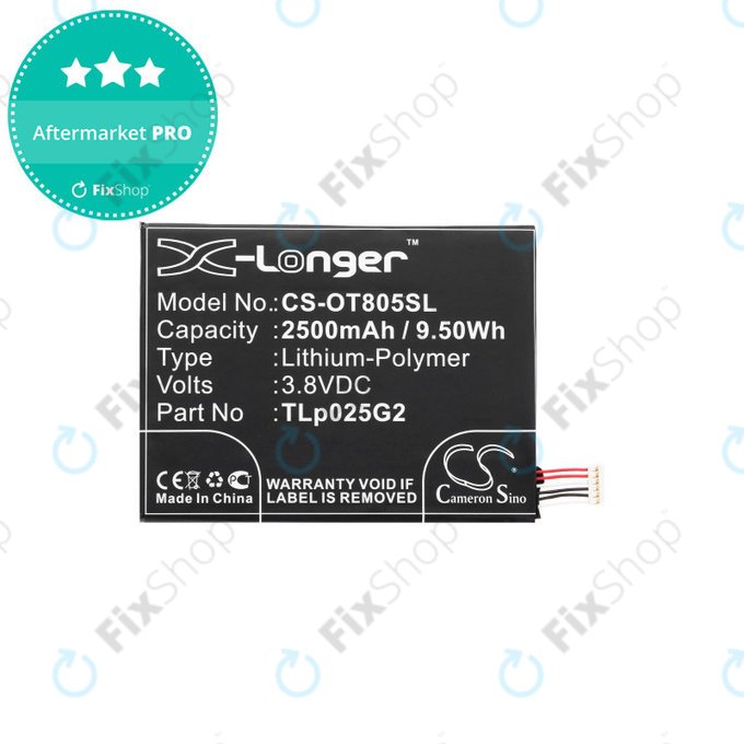 Battery for Alcatel One Touch Pixi 8", 2500mAh, Li-Pol, 3.8V, TLp025G2, HQ