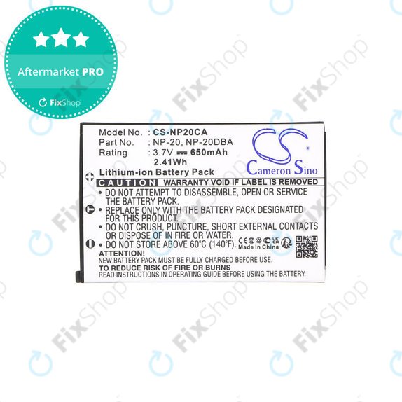 Battery for Casio Exilim Card Ex-S880, 650mAh, Li-Ion, 3.7V, NP-20, HQ