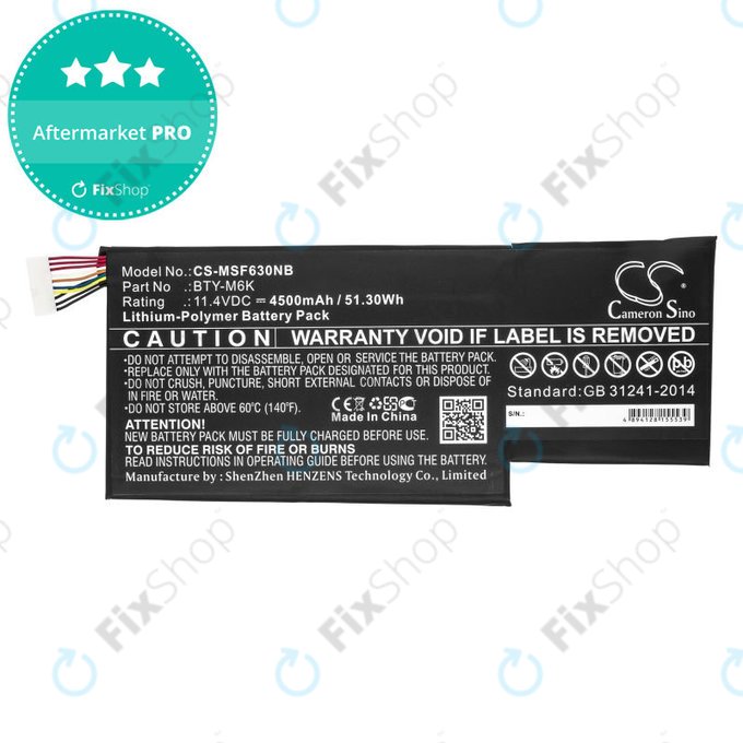 Battery for MSI GF63, MSI GF75, MSI GS63, 4500mAh, Li-Pol, 11.4V, BTY-M6K, HQ