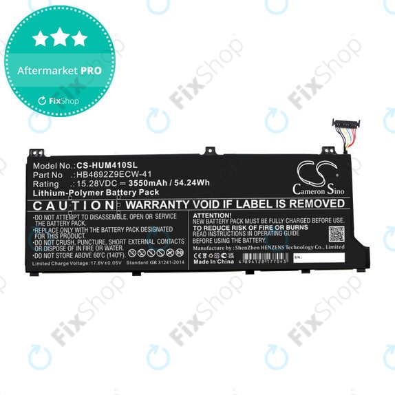 Battery for Honor MagicBook 14, Huawei MateBook D14, MediaPad D14, MagicBook 14, 3550mAh, Li-Pol, 15.28V, HB4692Z9ECW-41, HQ