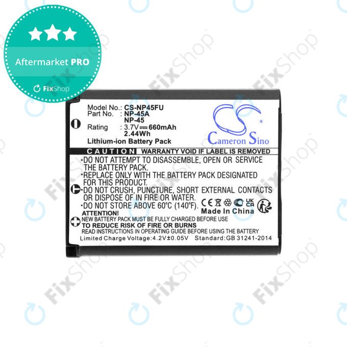 Battery for Leica, ALBA, Fujifilm, Avision, Praktica, Medion, 660mAh, Li-ion, 3.7V, NP-45, HQ