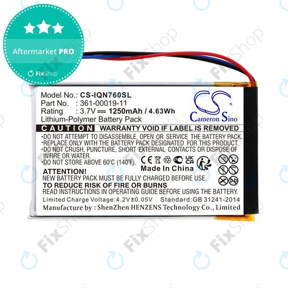 Battery for Garmin Nüvi 700, 710, 760, 765, Nuvi 3590, 1250mAh, Li-Pol, 3.7V, 361-00019-11, HQ