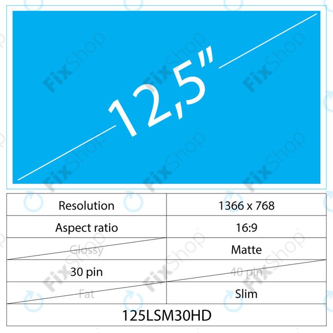12.5 LCD Slim Matte 30 pin HD