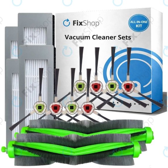Replacement set for iRobot Roomba Combo 1138, Ecovacs Deebot Ozmo 930 (2x Main brushes, 4x Filters, 4 pairs of Side brushes)