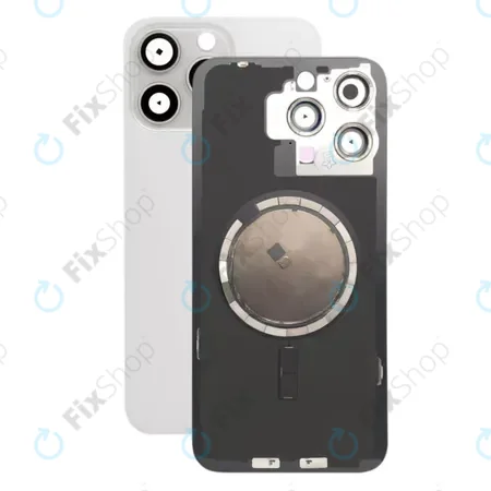 Apple iPhone 15 Pro Max - Rear Housing Glass + Camera Lens + Metal Plate + Magsafe Magnets (White Titanium)