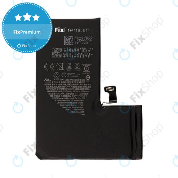 Battery for iPhone 15 Pro, 3274mAh, A3011, FixPremium