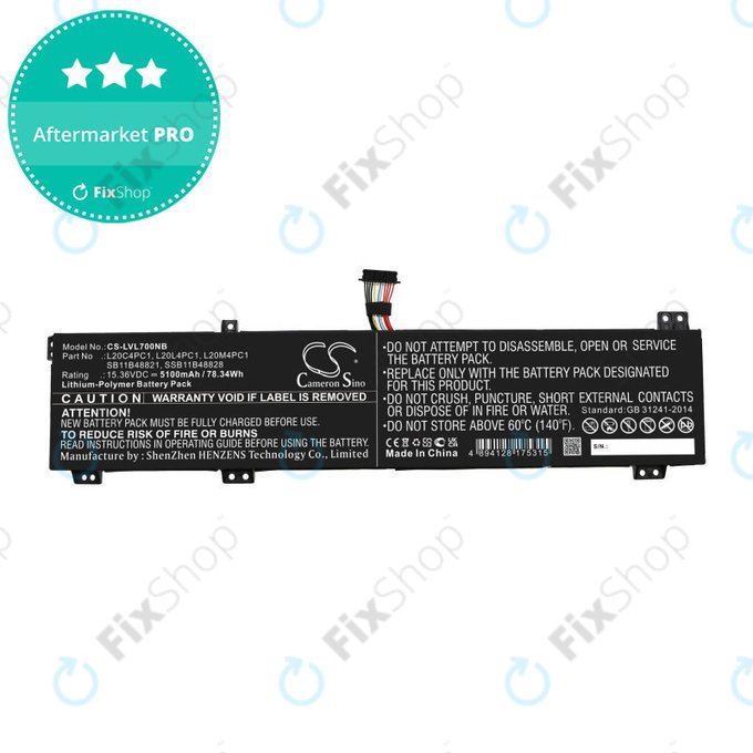 Battery for Lenovo Legion 5, 5 Pro, 7, 7i, R7000p, 5100mAh, Li-Pol, 15.36V, L20C4PC1, HQ