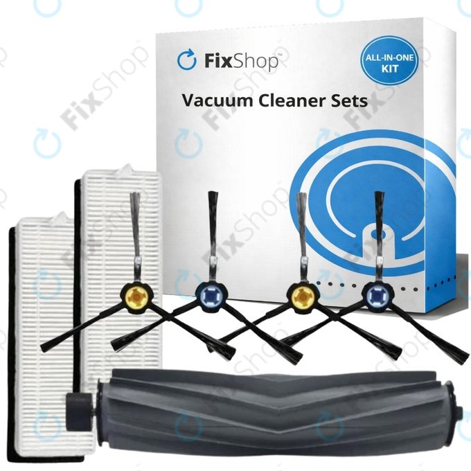 Replacement set for ETA Falco Smart, Silvercrest SSR A1 SSR AL1, Tesla Robostar T80 (1x Main brush, 2x Filter, 4x Side brush)