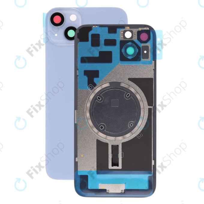 Apple iPhone 14 Plus - Rear Housing Glass + Camera Lens + Metal Plate + Magsafe Magnets (Blue)