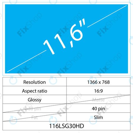 11.6 LCD Slim Glossy 40 pin HD