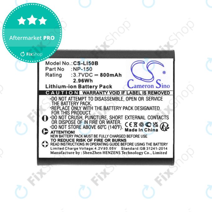 Battery for Olympus MJU, Casio Exilim, Kodak PIXPRO, 800mAh, Li-Ion, 3.7V, NP-150, HQ