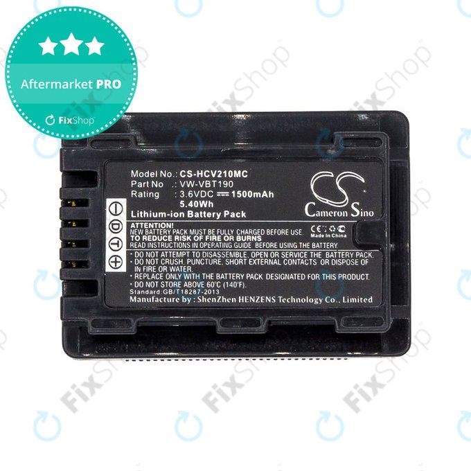 Battery for Panasonic HC-V210, 1500mAh, Li-Ion, 3.6V, VW-VBT190, HQ