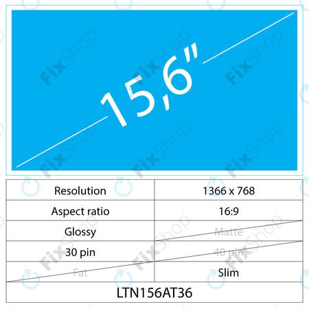 15.6 LCD Slim Glossy 30 pin HD