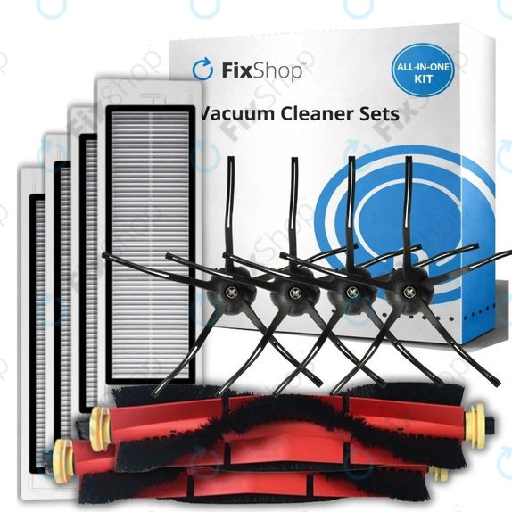 Replacement set for Xiaomi Roborock S5 Max, S6, S6 MaxV, S6 Pure, Xiaowa E3 (2x Main brush, 4x Filter, 4x Side brush - Black)