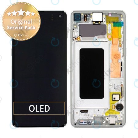 Samsung Galaxy S10 G973F - LCD Display + Touch Screen + Frame (Prism White) - GH82-18850B, GH82-18835B Genuine Service Pack