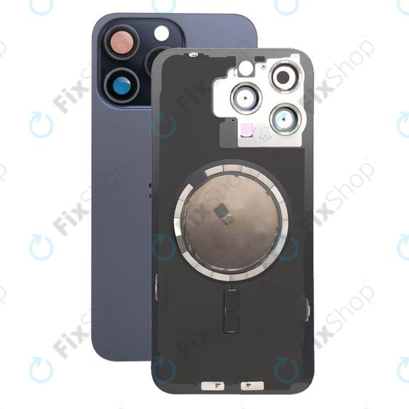 Apple iPhone 15 Pro Max - Rear Housing Glass + Camera Lens + Metal Plate + Magsafe Magnets (Blue Titanium)