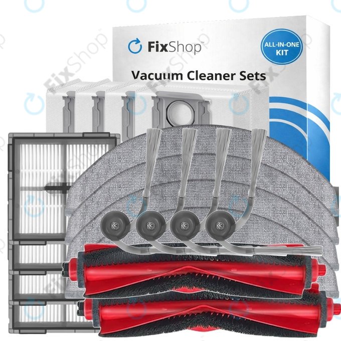 Replacement set for Xiaomi Roborock Q10 VF, Q10 VF+, S8 Pro, S8 Pro Plus (2x Main brush, 4x Filter, 4x Side brush, 4x Mop cloth, 4x Dust bag)