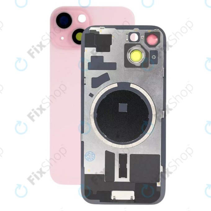 Apple iPhone 15 - Rear Housing Glass + Camera Lens + Metal Plate + Magsafe Magnets (Pink)