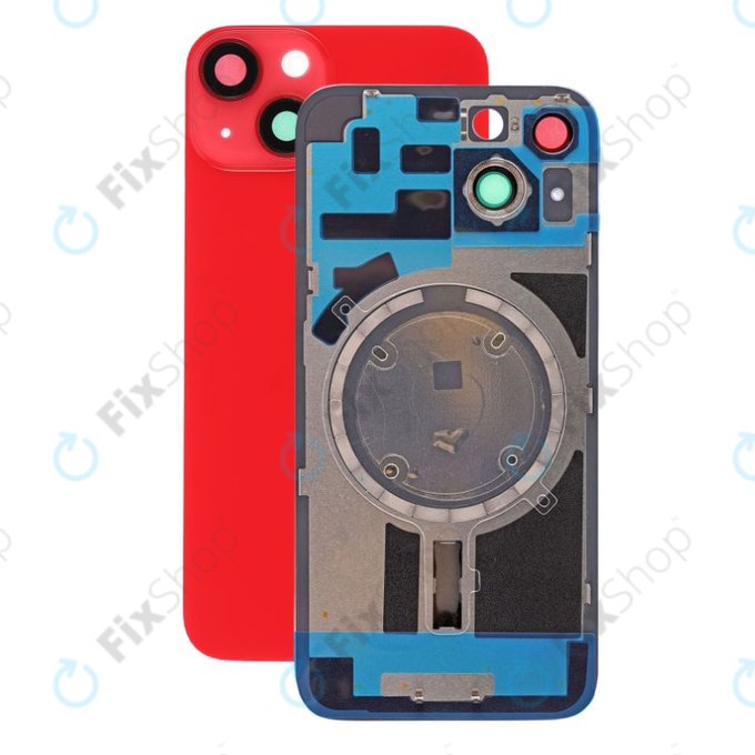 Apple iPhone 14 - Rear Housing Glass + Camera Lens + Metal Plate + Magsafe Magnets (Red)