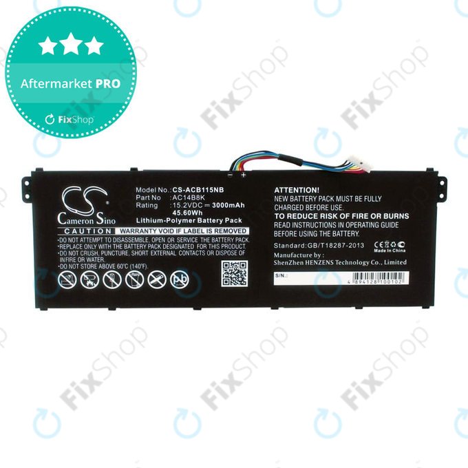 Battery for Acer Aspire 5, 7 E5, V3, Chromebook 11, 13, 15, 3000mAh, Li-Pol, 15.2V, AC14B18K, HQ