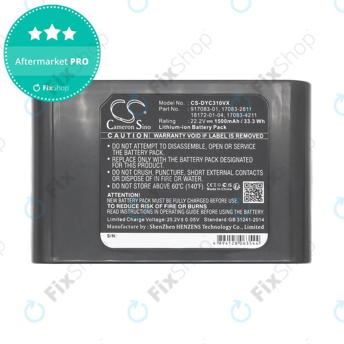 Battery for Dyson DC31, DC34, DC35, DC44, 1500mAh, Li-Ion, 22.2V, 17083-2811, HQ
