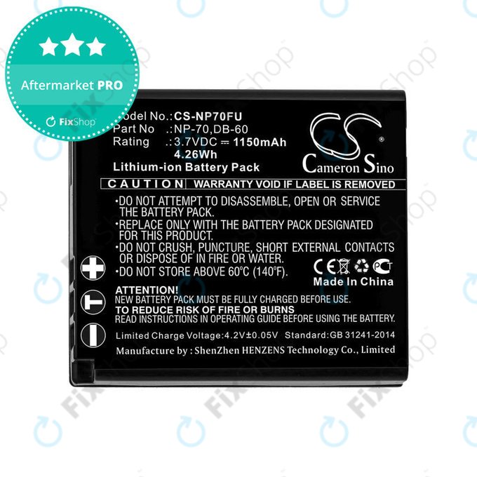 Battery for Panasonic Lumix DMC-FX01, 1150mAh, Li-Ion, 3.7V, CGA-S005, HQ