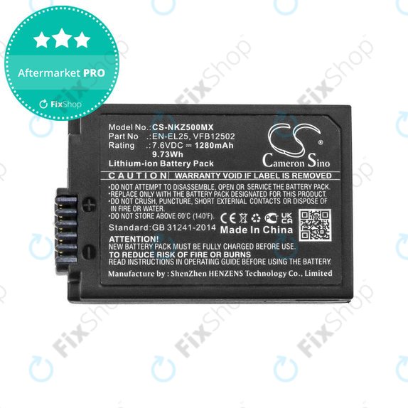 Battery for Nikon Z50, Z50 ZFC, Z30, Z FC, 1280mAh, Li-Ion, 7.6V, EN-EL25, HQ