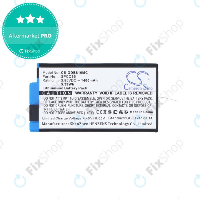 Battery for GoPro Max, Max 360, Acbat-001, 1400mAh, Li-Ion, 3.85V, SPCC1B, HQ