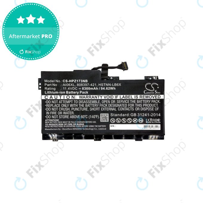Battery for HP Zbook 17 G3, 8300mAh, Li-Ion, 11.4V, AI06XL, HQ