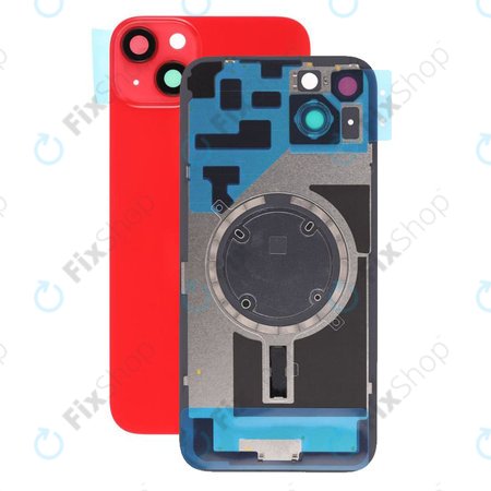 Apple iPhone 14 Plus - Rear Housing Glass + Camera Lens + Metal Plate + Magsafe Magnets (Red)