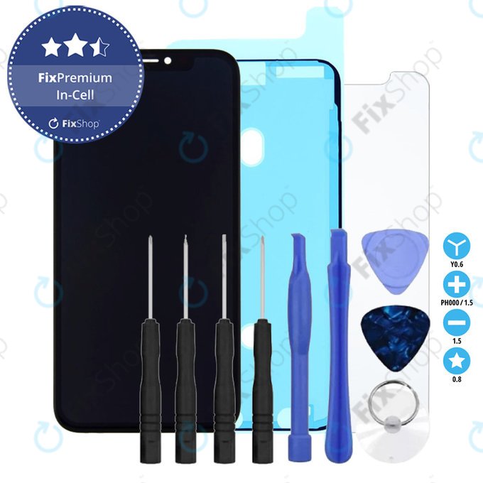 Display In-Cell for iPhone X, Touch Screen with Frame, Adhesive, Tempered Glass, Toolkit, FixPremium