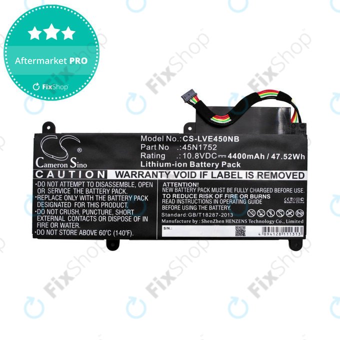 Battery for Lenovo ThinkPad E450, E455, E460, E465, T470p, ThinkPad Edge E450 i7, 4400mAh, Li-Ion, 10.8V, 45N1752, HQ