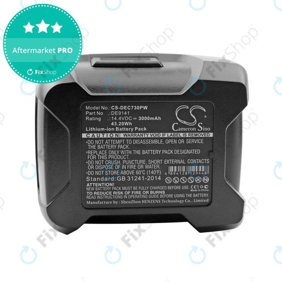 Battery for Dewalt DC528, DC612, DC728, DC830, Wurth BS 14-A, 3000mAh, Li-Ion, 14.4V, DE9141, HQ