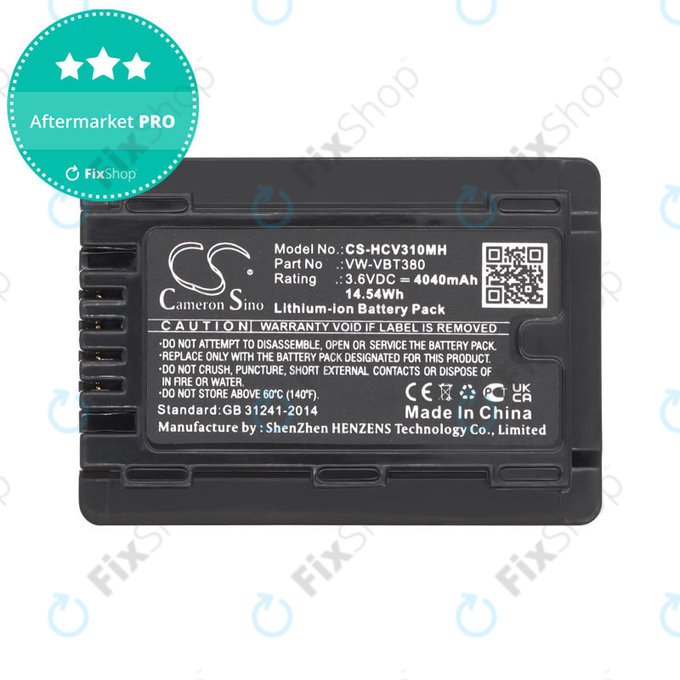 Battery for Panasonic HC-550EB, 4040mAh, Li-Ion, 3.6V, VW-VBT380, HQ