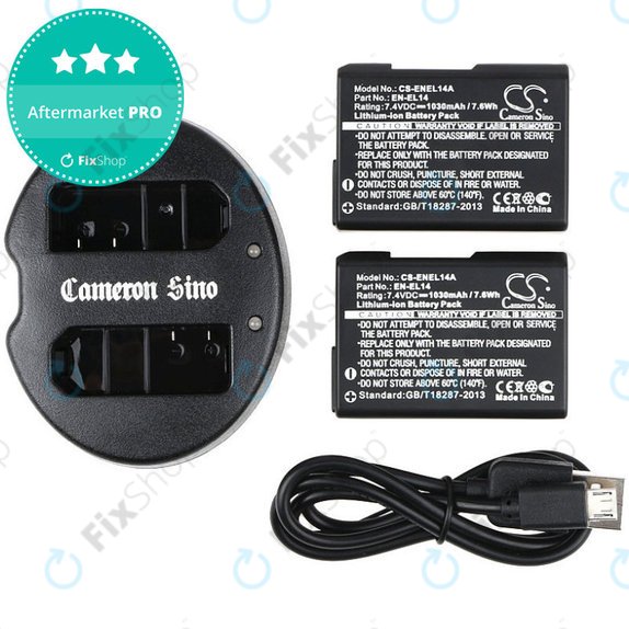 Battery 2pcs with charger for Nikon Coolpix P7000, P7700, D3100, D3200, D5100, 1030mAh, Li-Ion, 7.4V, EN-EL14, HQ