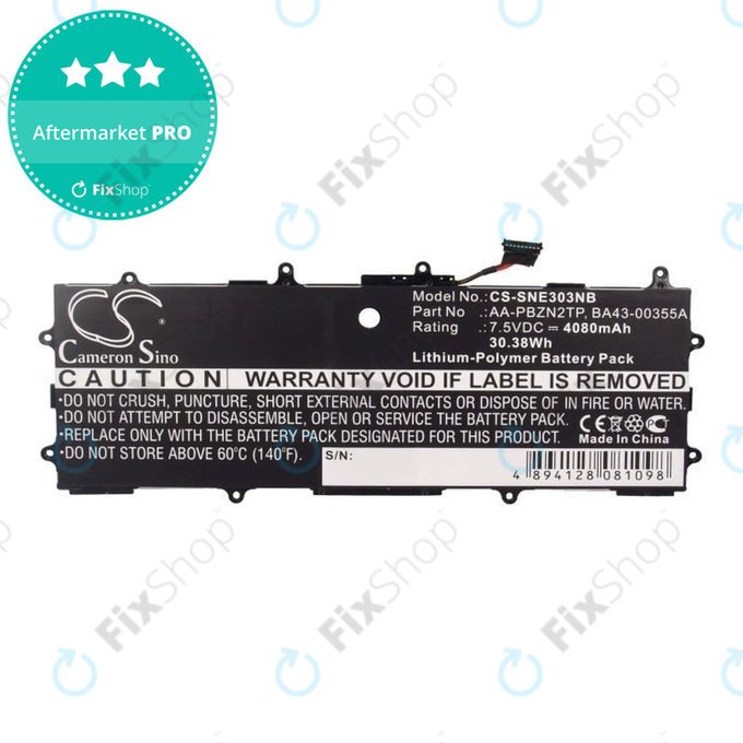 Battery for Samsung Chromebook Series 3, 4080mAh, Li-Pol, 7.5V, AA-PBZN2TP, HQ