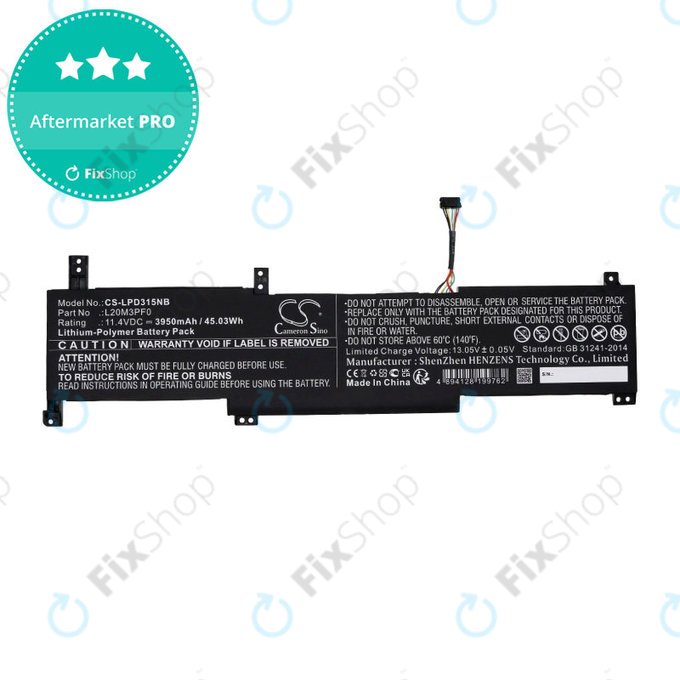 Battery for Lenovo IdeaPad 3-series, 3950mAh, Li-Pol, 11.4V, L20M3PF0, HQ