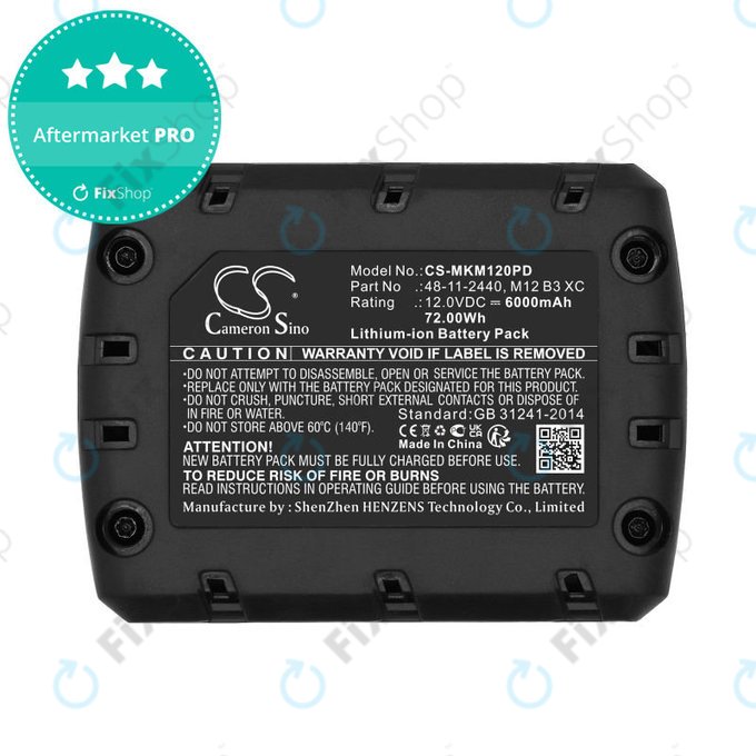 Battery for Milwaukee M12 Redlithium XC 4.0, 6000mAh, Li-Ion, 12V, M12 B3 XC, M12 B4 XC, HQ
