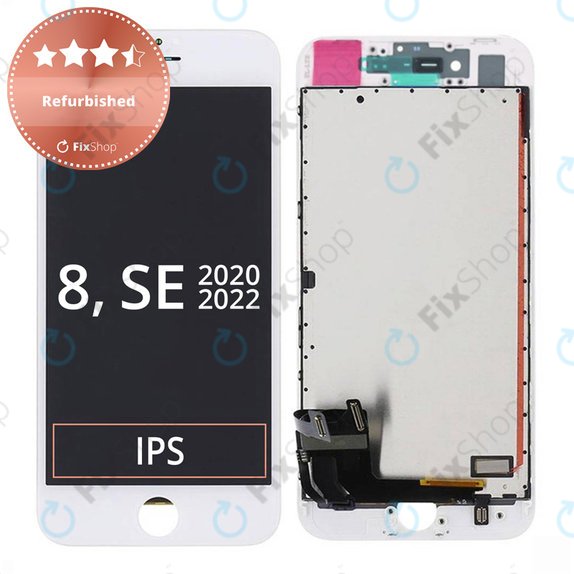 Display for iPhone 8, SE (2020), SE (2022), White, Touch Screen with Frame, Refurbished