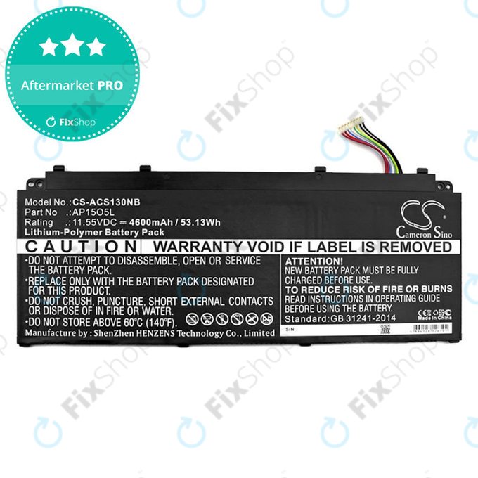 Battery for Acer Aspire S13, Chromebook R13, 4600mAh, Li-Pol, 11.55V, AP15O3K, HQ